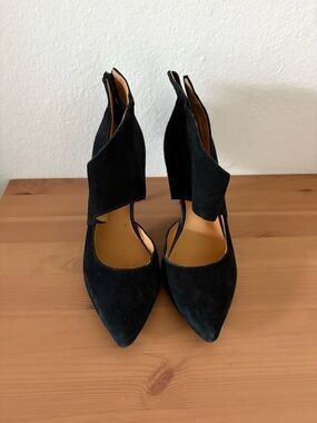 Tesori Black Suede Pointed Ankle-Cuff Heels